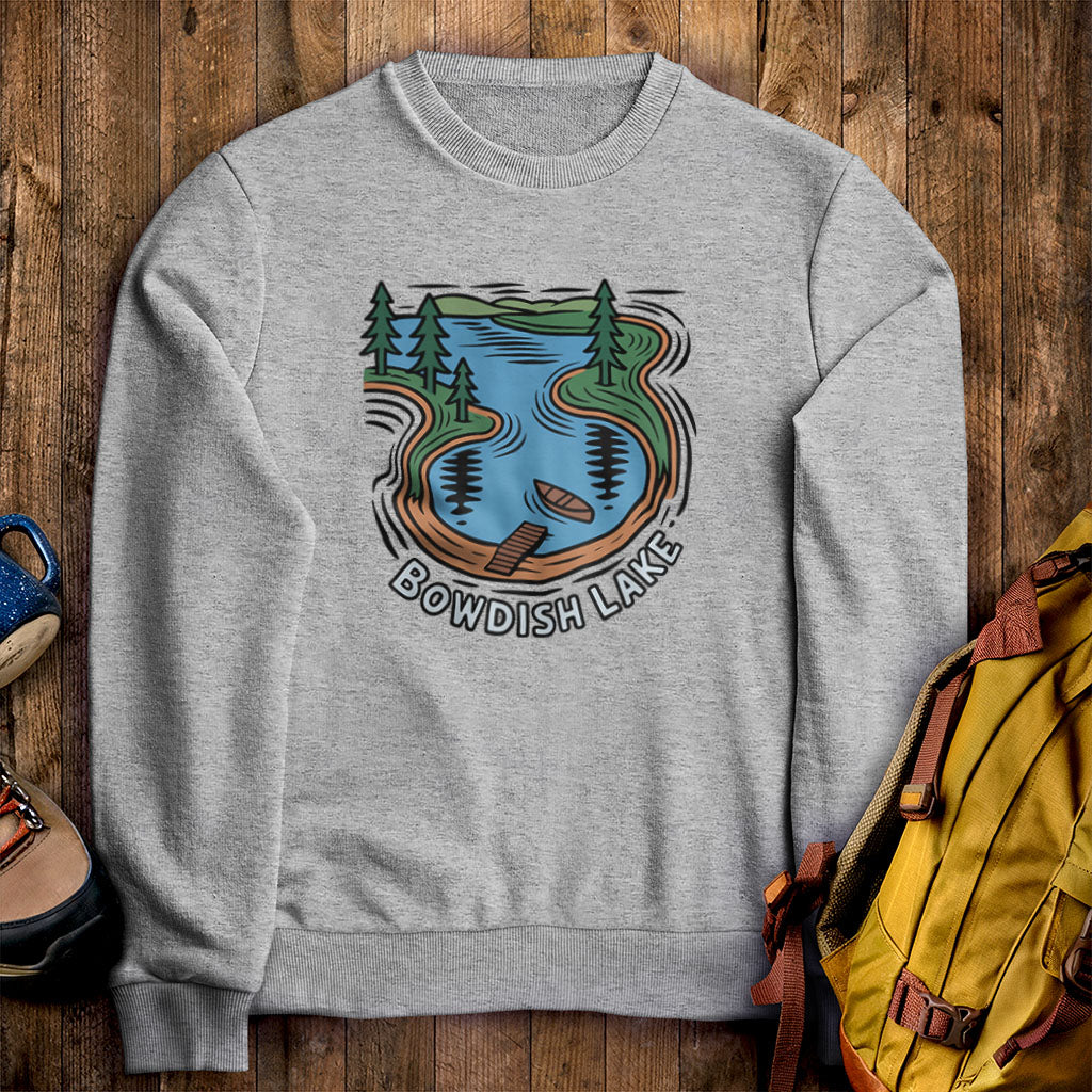 Bowdish Lake Crewneck Sweatshirt Sport Grey Adventure and Outdoors Themed Sweatshirt