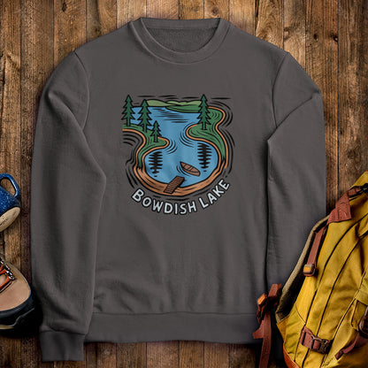 Bowdish Lake Crewneck Sweatshirt Charcoal Adventure and Outdoors Themed Sweatshirt