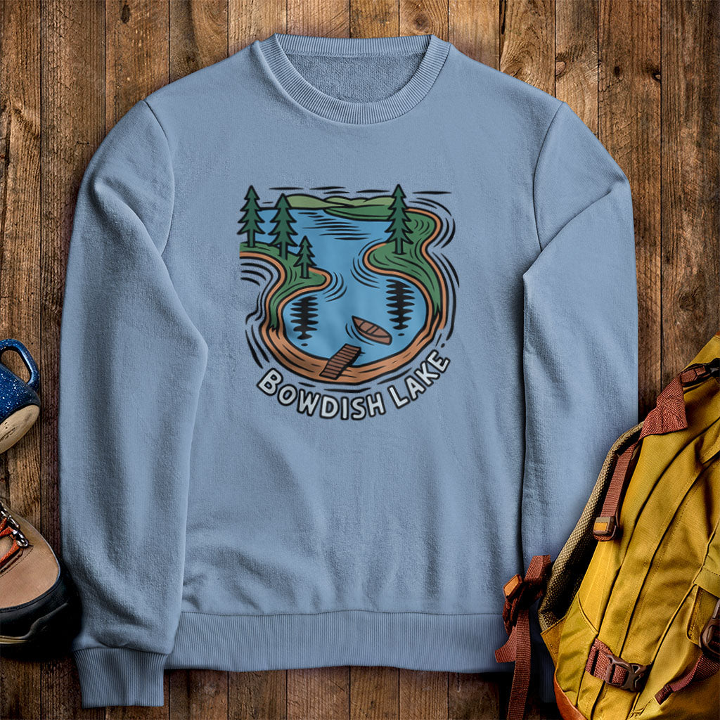 Bowdish Lake Crewneck Sweatshirt Stone Blue Adventure and Outdoors Themed Sweatshirt