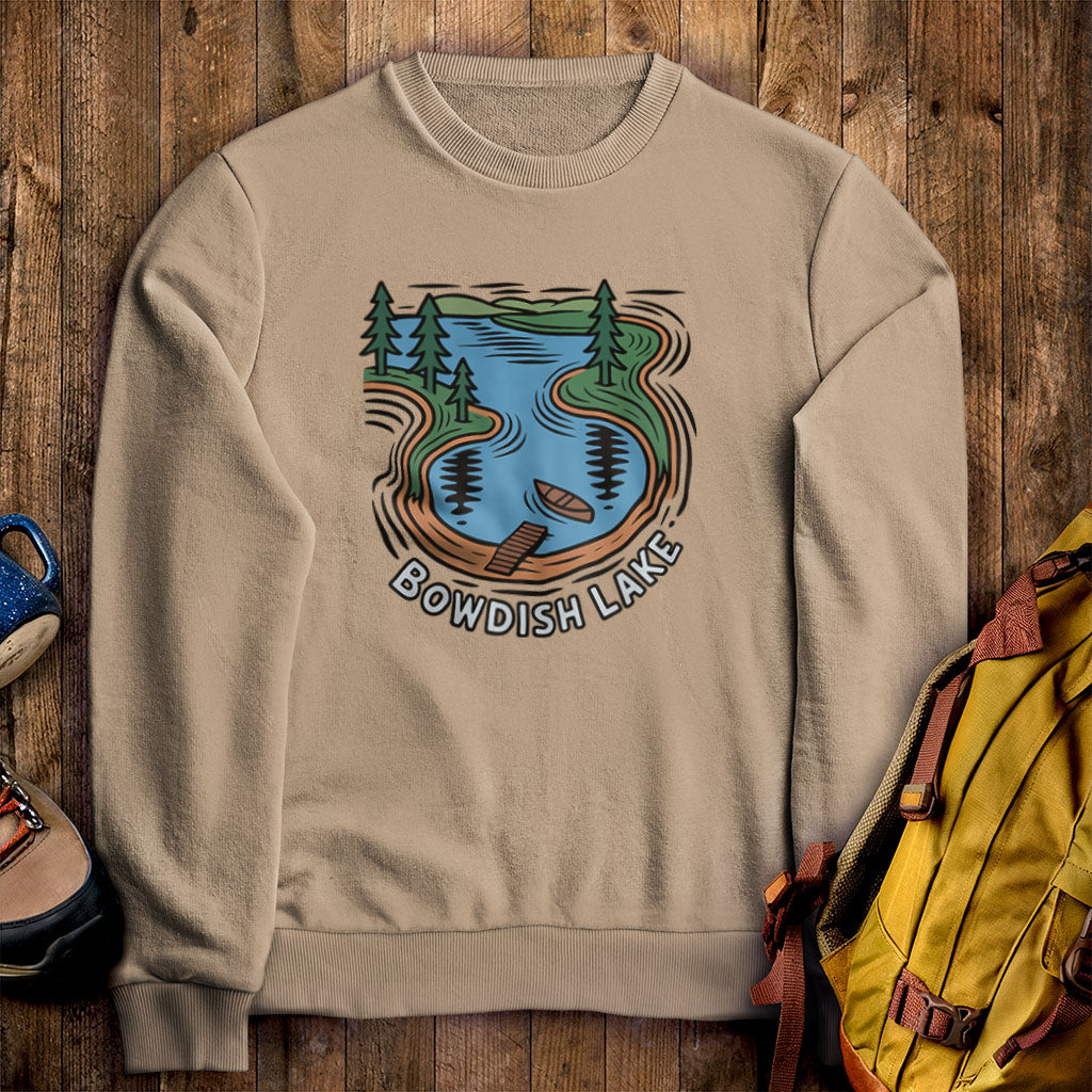Bowdish Lake Crewneck Sweatshirt Sand Adventure and Outdoors Themed Sweatshirt