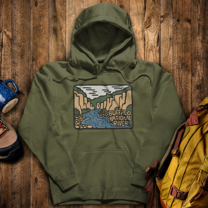 Buffalo National River Hoodie Military Green Adventure and Outdoors Themed Hoodie