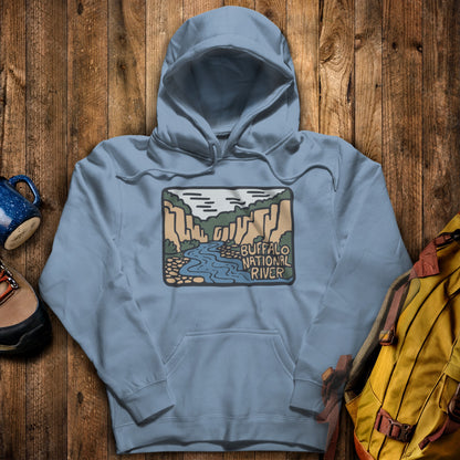 Buffalo National River Hoodie Stone Blue Adventure and Outdoors Themed Hoodie