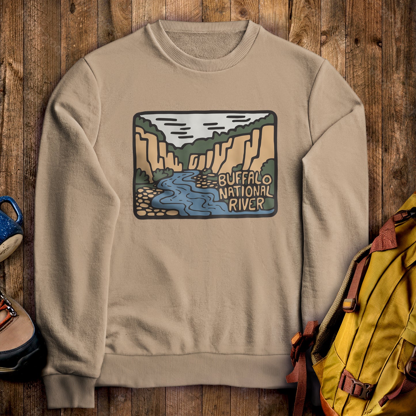 Buffalo National River Crewneck Sweatshirt Sand Adventure and Outdoors Themed Sweatshirt