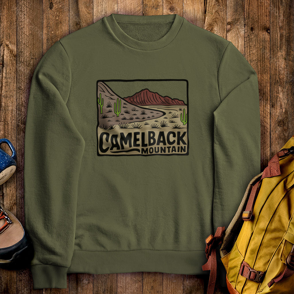 Camelback Mountain Crewneck Sweatshirt Military Green Adventure and Outdoors Themed Sweatshirt