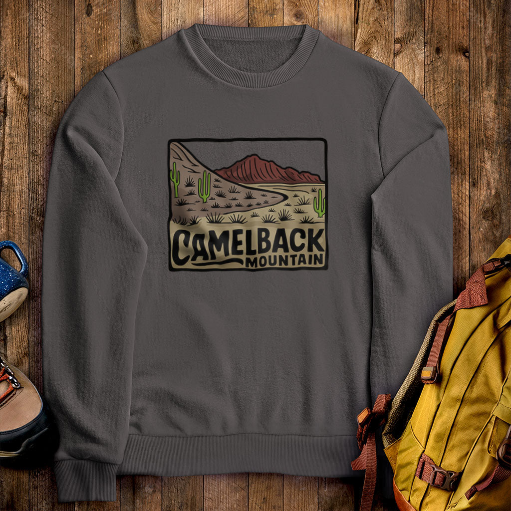 Camelback Mountain Crewneck Sweatshirt Charcoal Adventure and Outdoors Themed Sweatshirt