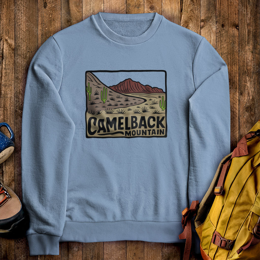 Camelback Mountain Crewneck Sweatshirt Stone Blue Adventure and Outdoors Themed Sweatshirt