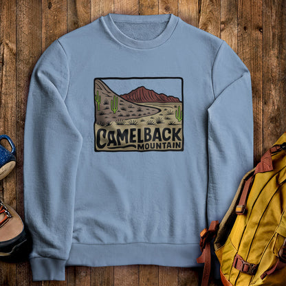 Camelback Mountain Crewneck Sweatshirt Stone Blue Adventure and Outdoors Themed Sweatshirt