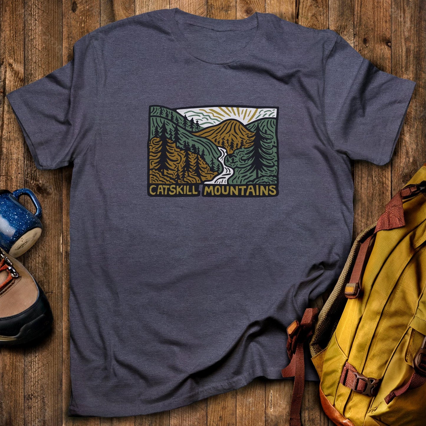 Catskill Mountains T-Shirt Heather Navy Adventure and Outdoors Themed T-Shirt