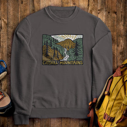 Catskill Mountains Crewneck Sweatshirt Charcoal Adventure and Outdoors Themed Sweatshirt