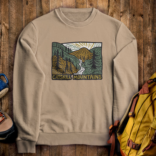 Catskill Mountains Crewneck Sweatshirt Sand Adventure and Outdoors Themed Sweatshirt