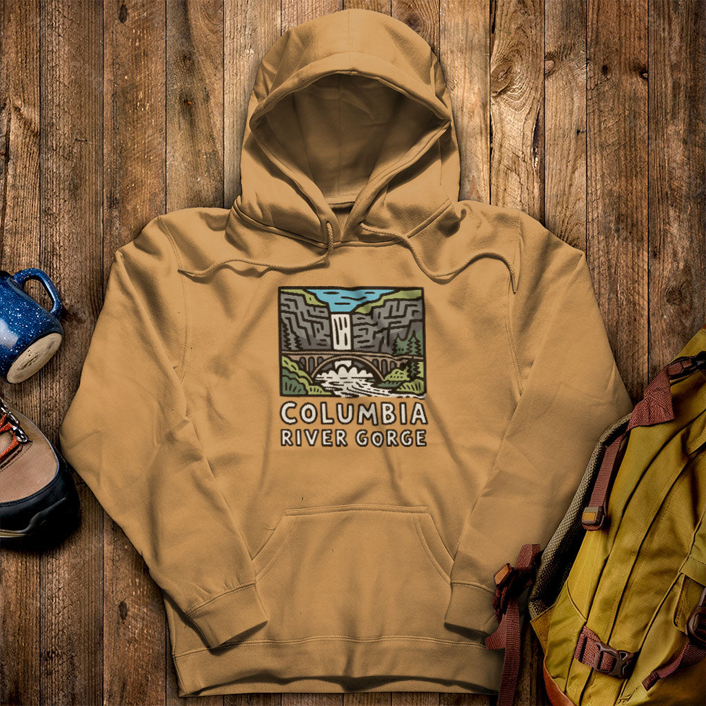 Columbia River Gorge Hoodie Mustard Adventure and Outdoors Themed Hoodie