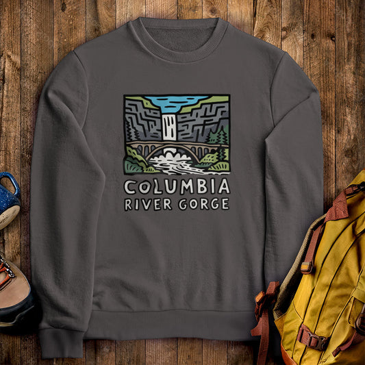 Columbia River Gorge Crewneck Sweatshirt Charcoal Adventure and Outdoors Themed Sweatshirt