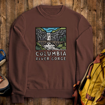 Columbia River Gorge Crewneck Sweatshirt Cocoa Adventure and Outdoors Themed Sweatshirt
