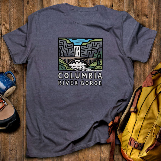 Columbia River Gorge T-Shirt Heather Navy Adventure and Outdoors Themed T-Shirt