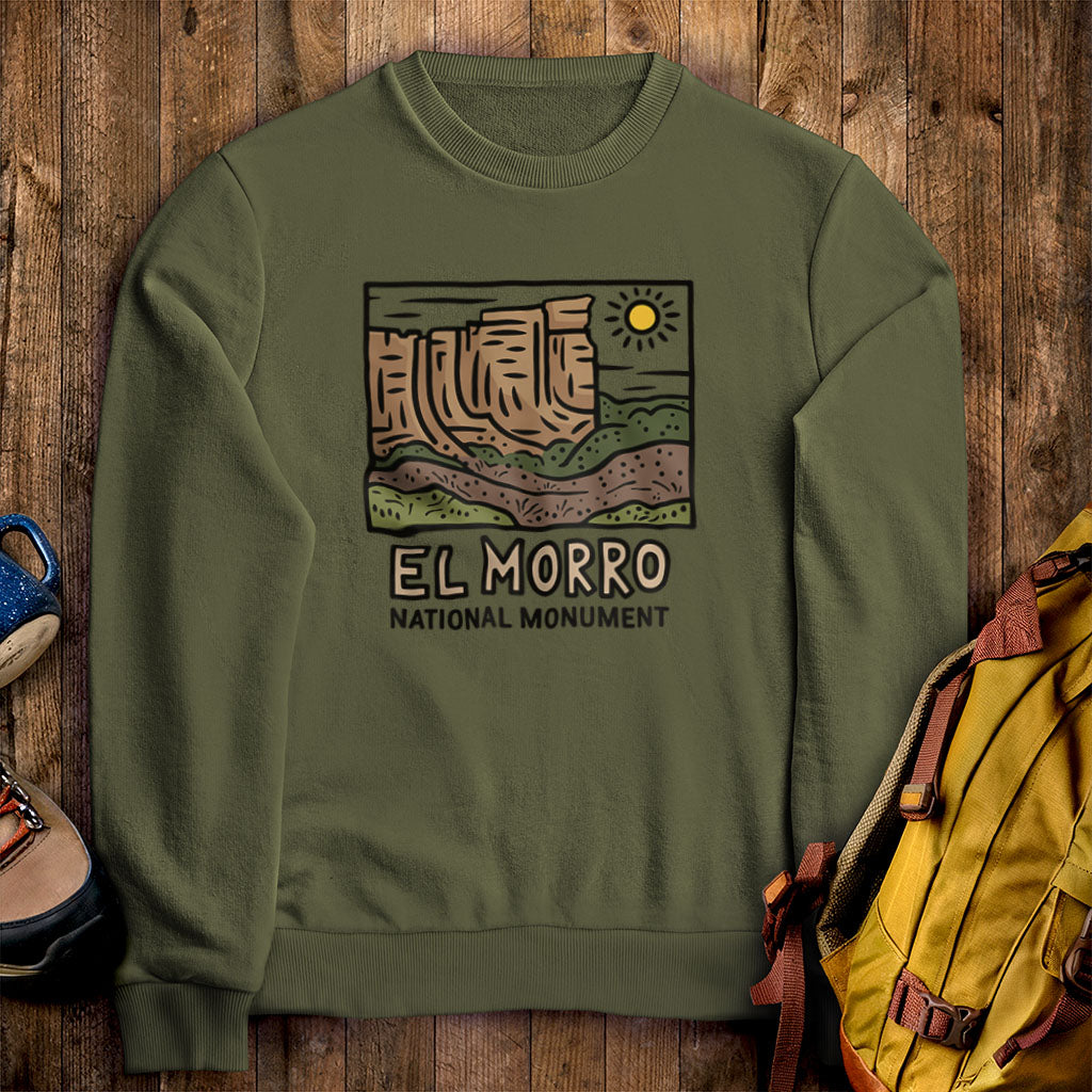 El Morro National Monument Crewneck Sweatshirt Military Green Adventure and Outdoors Themed Sweatshirt