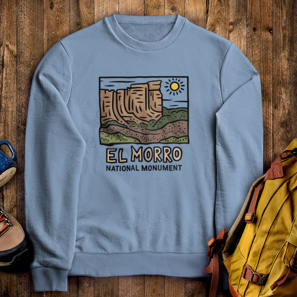 El Morro National Monument Crewneck Sweatshirt Stone Blue Adventure and Outdoors Themed Sweatshirt