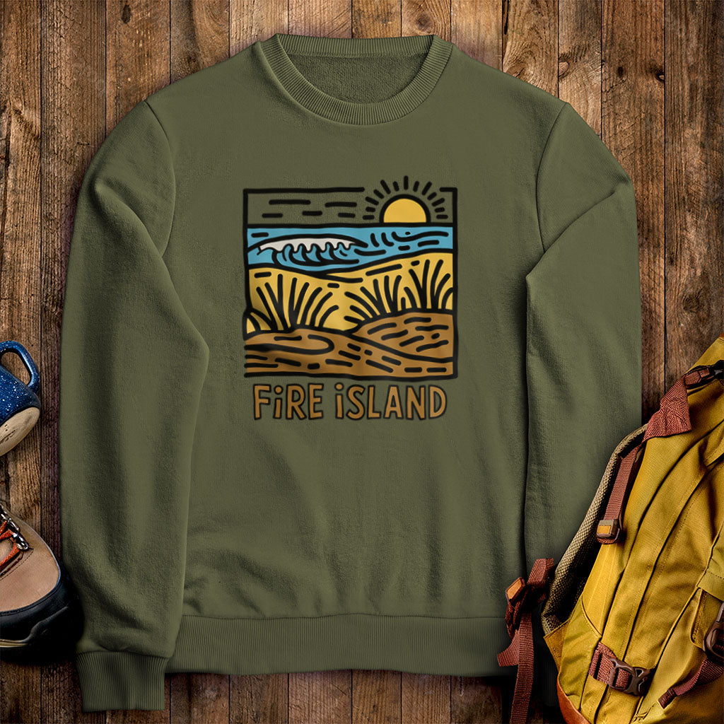 Fire Island National Seashore Crewneck Sweatshirt Military Green Adventure and Outdoors Themed Sweatshirt