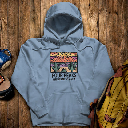 Four Peaks Wilderness Area Hoodie Stone Blue Adventure and Outdoors Themed Hoodie