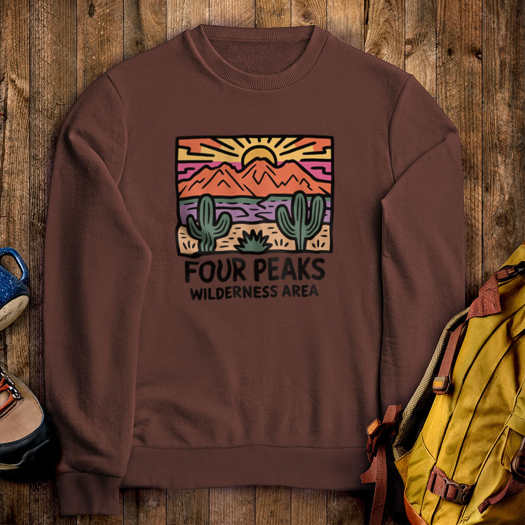 Four Peaks Wilderness Area Crewneck Sweatshirt Cocoa Adventure and Outdoors Themed Sweatshirt