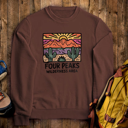 Four Peaks Wilderness Area Crewneck Sweatshirt Cocoa Adventure and Outdoors Themed Sweatshirt