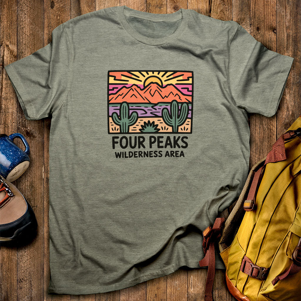 Four Peaks Wilderness Area T-Shirt Heather Military Green Adventure and Outdoors Themed T-Shirt