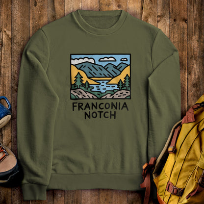 Franconia Notch State Park Crewneck Sweatshirt Military Green Adventure and Outdoors Themed Sweatshirt