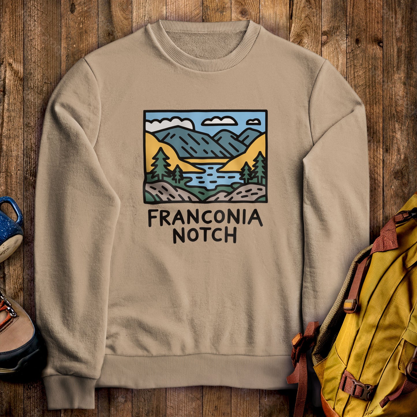Franconia Notch State Park Crewneck Sweatshirt Sand Adventure and Outdoors Themed Sweatshirt
