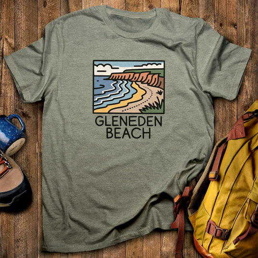 Gleneden Beach T-Shirt Heather Military Green Adventure and Outdoors Themed T-Shirt