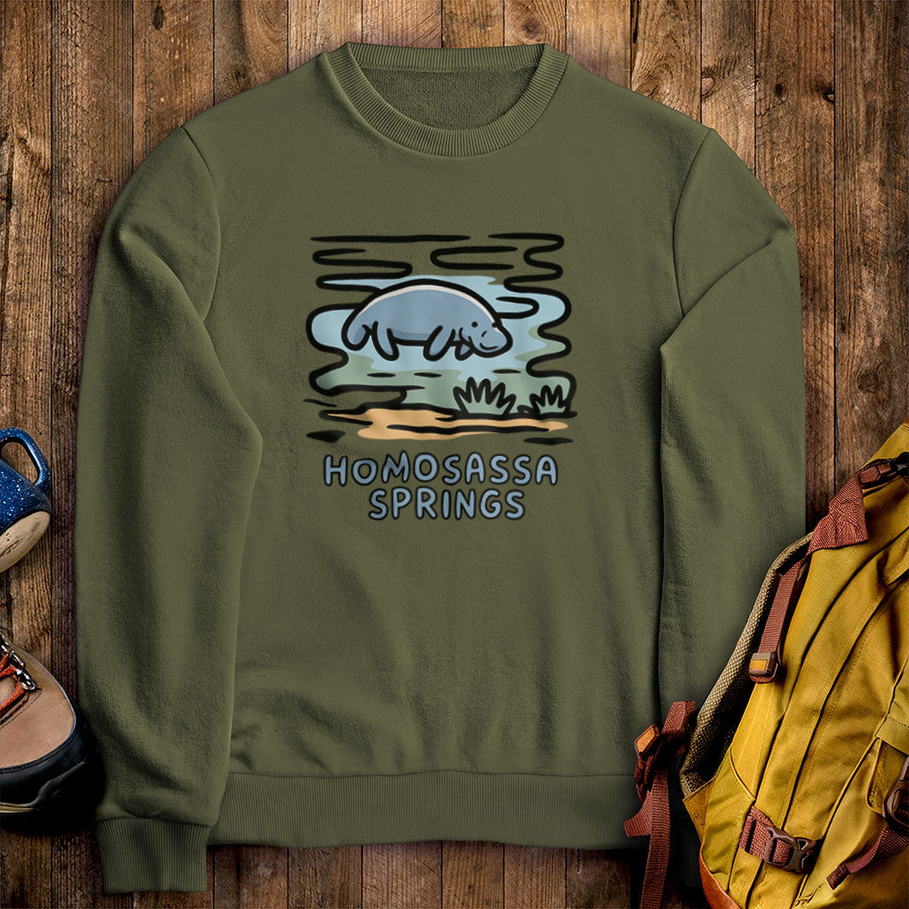 Homosassa Springs Wildlife State Park Crewneck Sweatshirt Military Green Adventure and Outdoors Themed Sweatshirt