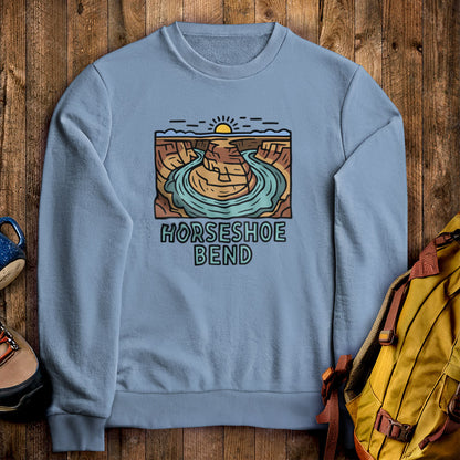 Horseshoe Bend Glen Canyon Crewneck Sweatshirt Stone Blue Adventure and Outdoors Themed Sweatshirt