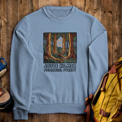 Joyce Kilmer Memorial Forest Crewneck Sweatshirt Stone Blue Adventure and Outdoors Themed Sweatshirt
