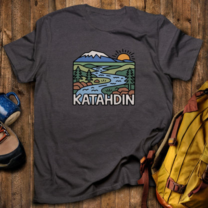 Mount Katahdin T-Shirt Dark Heather Adventure and Outdoors Themed T-Shirt