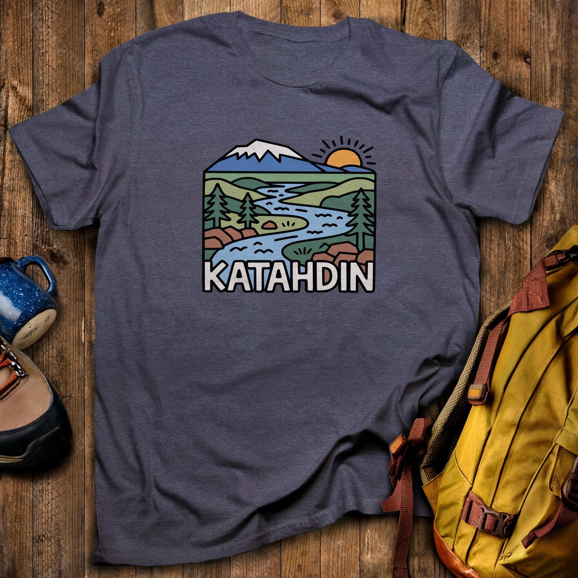 Mount Katahdin T-Shirt Heather Navy Adventure and Outdoors Themed T-Shirt