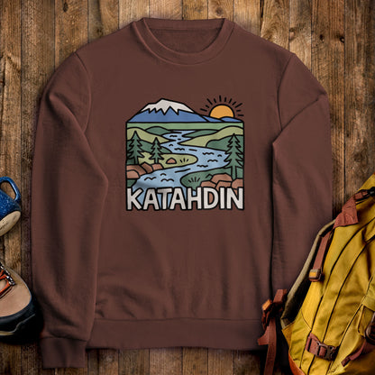 Mount Katahdin Crewneck Sweatshirt Cocoa Adventure and Outdoors Themed Sweatshirt