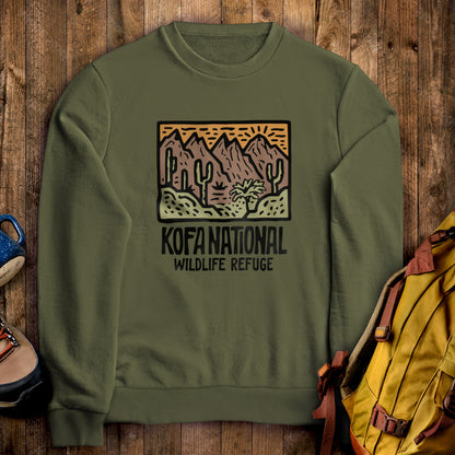 Kofa National Wildlife Refuge Crewneck Sweatshirt Military Green Adventure and Outdoors Themed Sweatshirt
