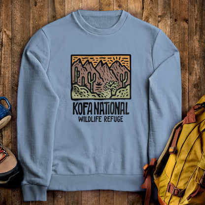 Kofa National Wildlife Refuge Crewneck Sweatshirt Stone Blue Adventure and Outdoors Themed Sweatshirt
