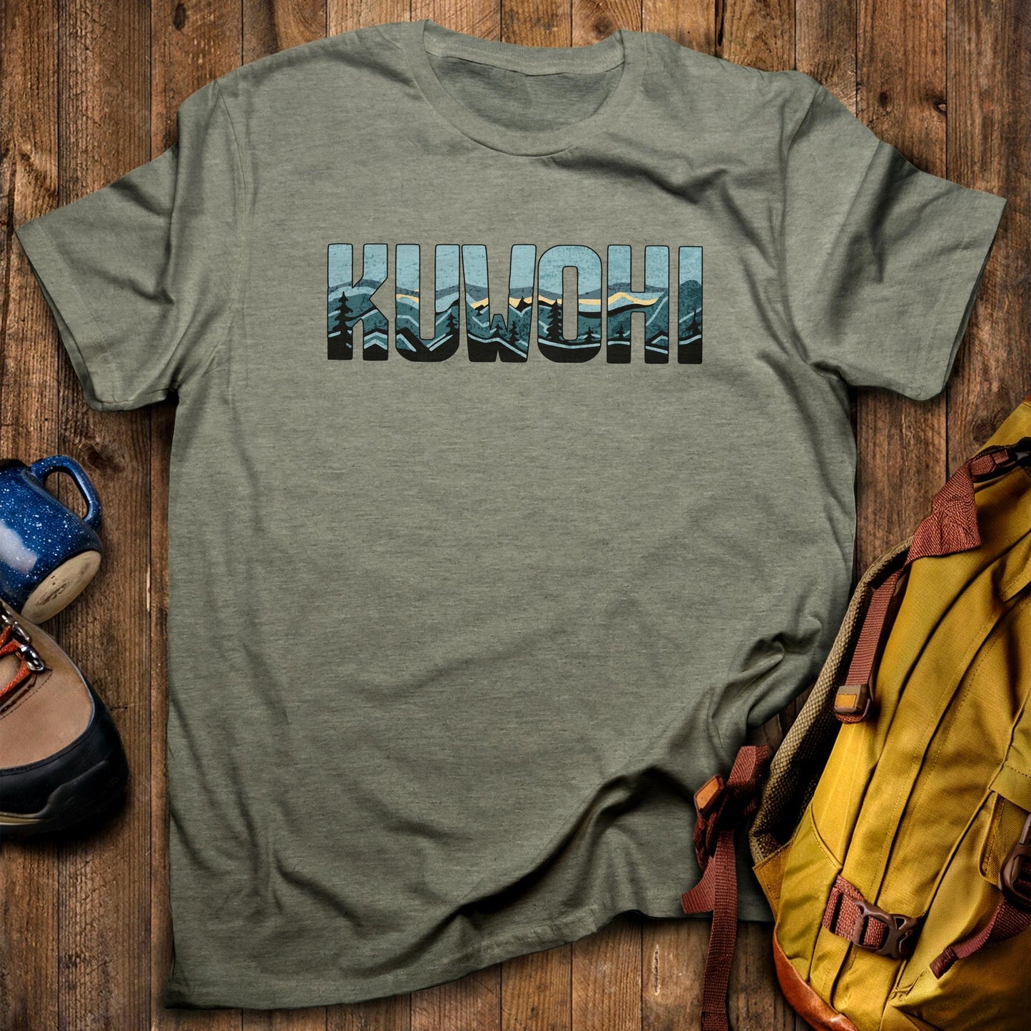 Kuwohi T-Shirt Heather Military Green Adventure and Outdoors Themed T-Shirt