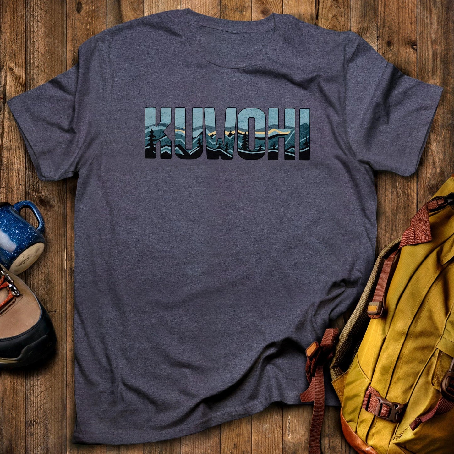 Kuwohi T-Shirt Heather Navy Adventure and Outdoors Themed T-Shirt
