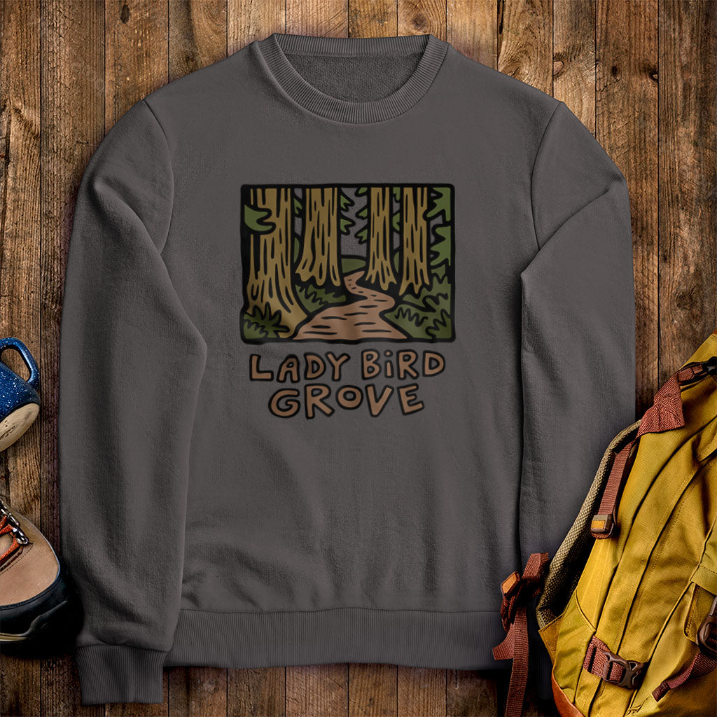 Lady Bird Grove Trail Crewneck Sweatshirt Charcoal Adventure and Outdoors Themed Sweatshirt