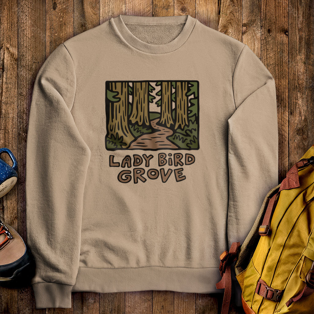 Lady Bird Grove Trail Crewneck Sweatshirt Sand Adventure and Outdoors Themed Sweatshirt