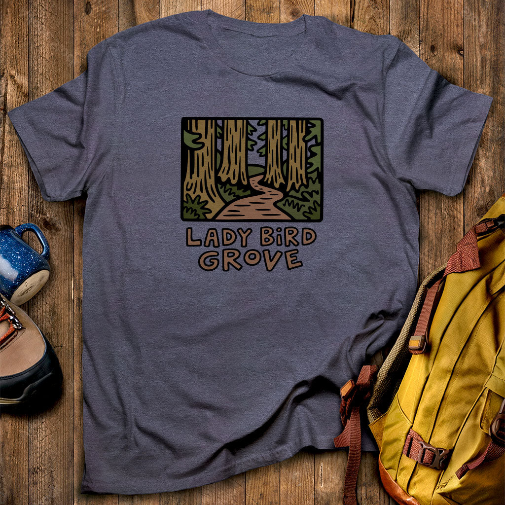 Lady Bird Grove Trail T-Shirt Heather Navy Adventure and Outdoors Themed T-Shirt