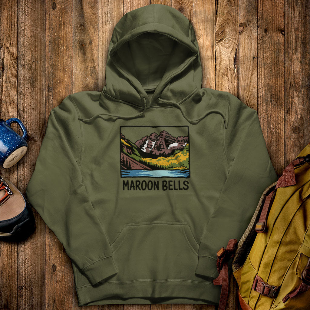 Maroon Bells Hoodie Military Green Adventure and Outdoors Themed Hoodie