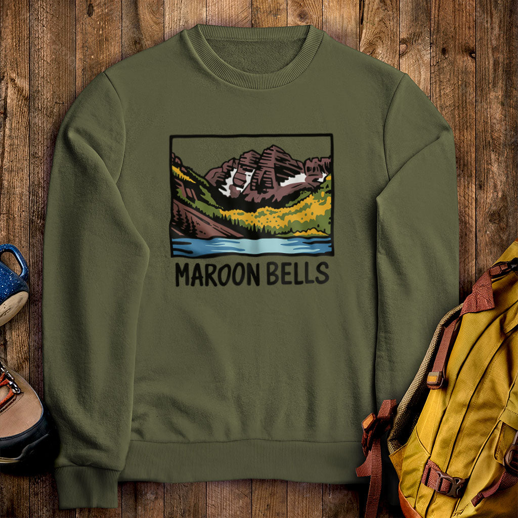 Maroon Bells Crewneck Sweatshirt Military Green Adventure and Outdoors Themed Sweatshirt
