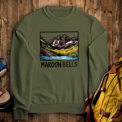 Maroon Bells Crewneck Sweatshirt Military Green Adventure and Outdoors Themed Sweatshirt