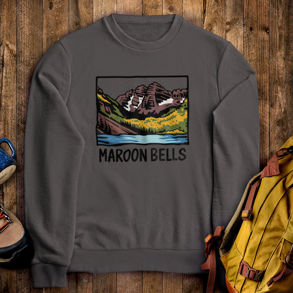 Maroon Bells Crewneck Sweatshirt Charcoal Adventure and Outdoors Themed Sweatshirt