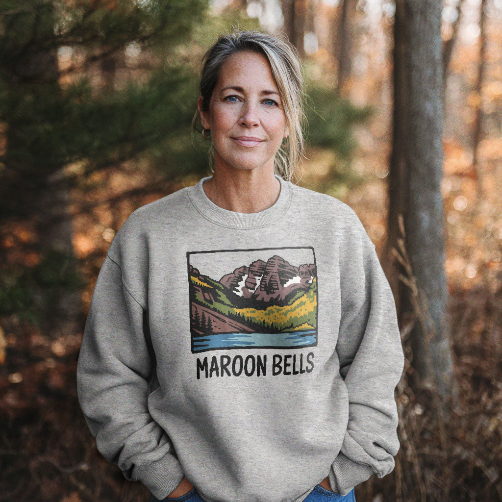Maroon Bells Crewneck Sweatshirt Adventure and Outdoors Themed Sweatshirt