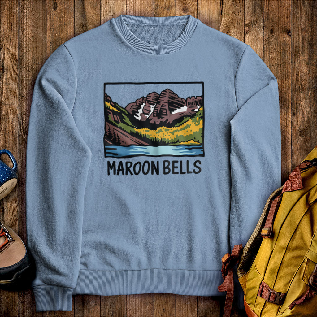 Maroon Bells Crewneck Sweatshirt Stone Blue Adventure and Outdoors Themed Sweatshirt