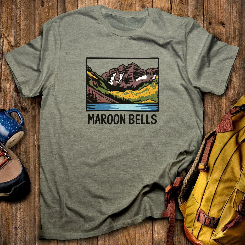 Maroon Bells T-Shirt Heather Military Green Adventure and Outdoors Themed T-Shirt
