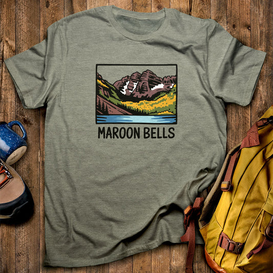 Maroon Bells T-Shirt Heather Military Green Adventure and Outdoors Themed T-Shirt