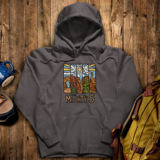The Mighty 5 Hoodie Charcoal Adventure and Outdoors Themed Hoodie